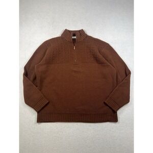 Inis Meain Brown Wool Cashmere Blend Quarter Zip Sweater Size XL Textured Yoke